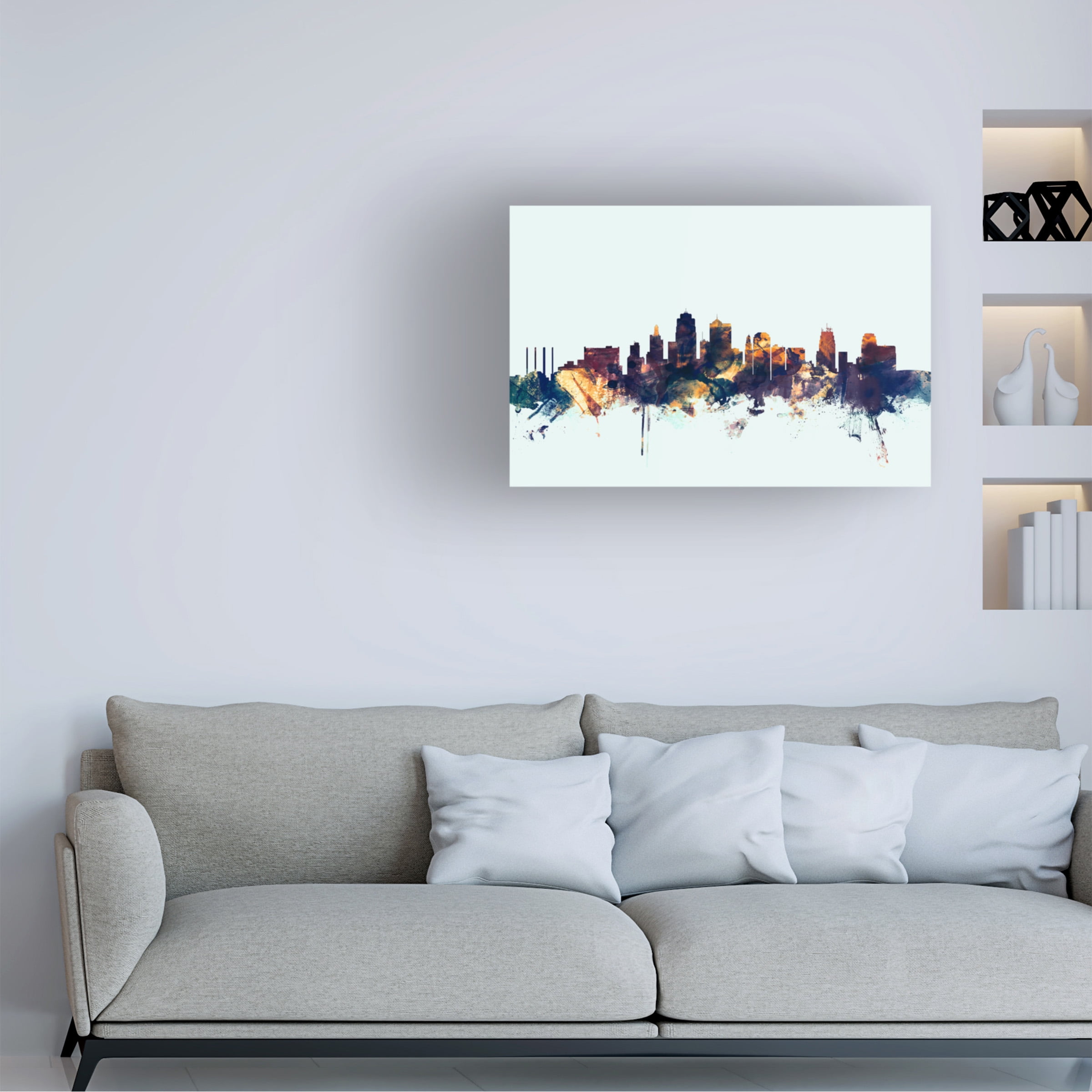 Trademark Fine Art Michael Tompsett Kansas City Skyline Blue Canvas Wall Art - 22x32