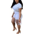 thumbnail image 4 of ITFABS Sports Outfits Short Sleeve Knot Crop Top + Fringe Fifth Pants, 4 of 9