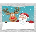 thumbnail image 1 of Santa Tapestry, Cute Rudolph Deer and Santa Claus Greeting the New Year Happily in Cartoon Style, Wall Hanging for Bedroom Living Room Dorm Decor, 60W X 40L Inches, Multicolor, by Ambesonne, 1 of 2