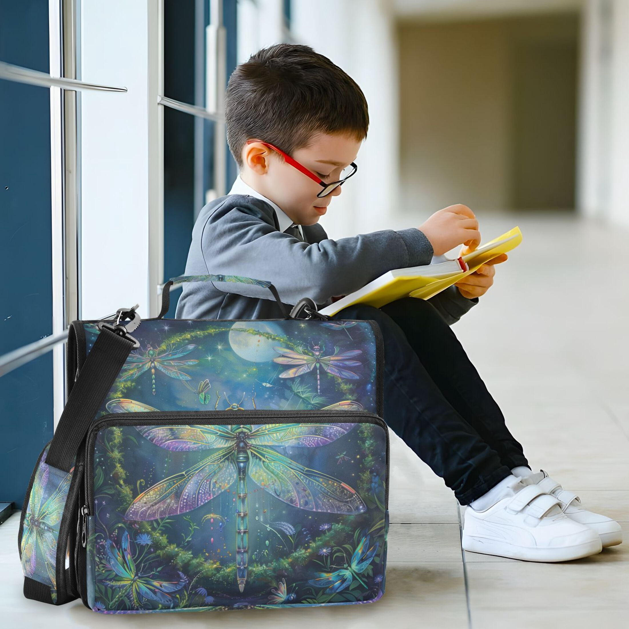 3 Ring Zipper Binder with Shoulder Strap Waterproof Trapper Keeper 2 Inch D-Ring 500 Sheets Capacity Beautiful Dragonflies