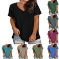 thumbnail image 6 of aohooy Womens Plus Size V Neck Short Sleeve T-Shirts Casual Summer Tops Oversized Loose Fit Split Tees Ladies Basic Shirt Top Sky Blue,XXXXL, 6 of 6
