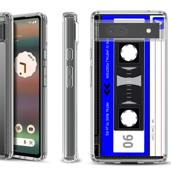 Shockproof Bumper Phone Case for Google Pixel 6a, by OneToughShield ® - Cassette Blue