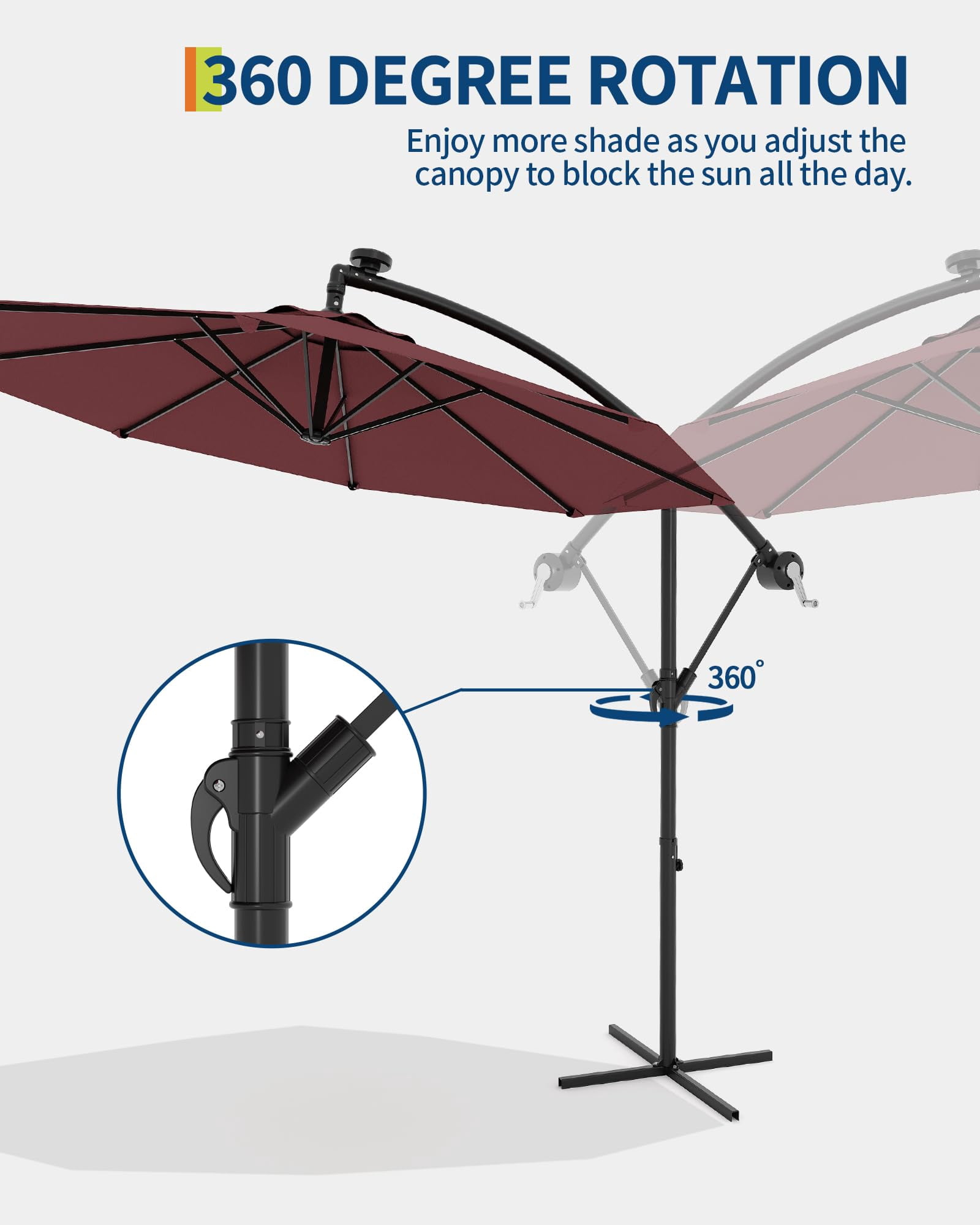 Goldensoil 10ft Patio Umbrellas Offset Outdoor Cantilever Hanging Umbrella with Infinite Tilt,Claret