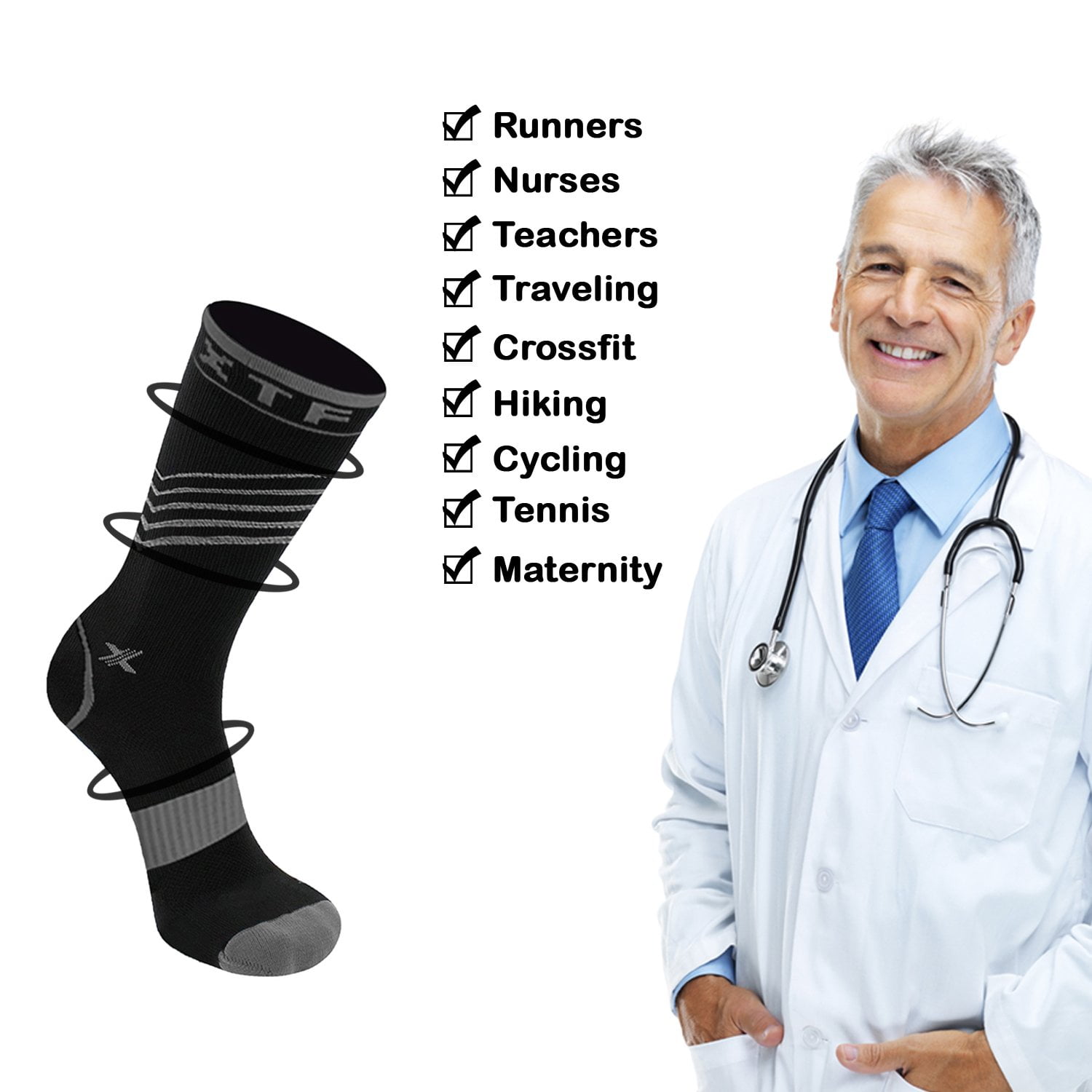 Extreme Fit Men's and Women's Soft Running Compression Socks, Black (6 Counts)