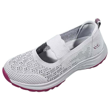 

Women s Comfortable Breathable Knitted Sneakers Summer Sports Shoes Flat Bottom Soft Bottom Non On Elastic Strap Breathable Mesh Upper Comfortable Casual Style Lightweight Slip-On Walking Shoes