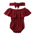 thumbnail image 3 of Seyurigaoka Baby Solid Color Clothes Set, Off Shoulder Romper+Bow-knot Headband, 3 of 5