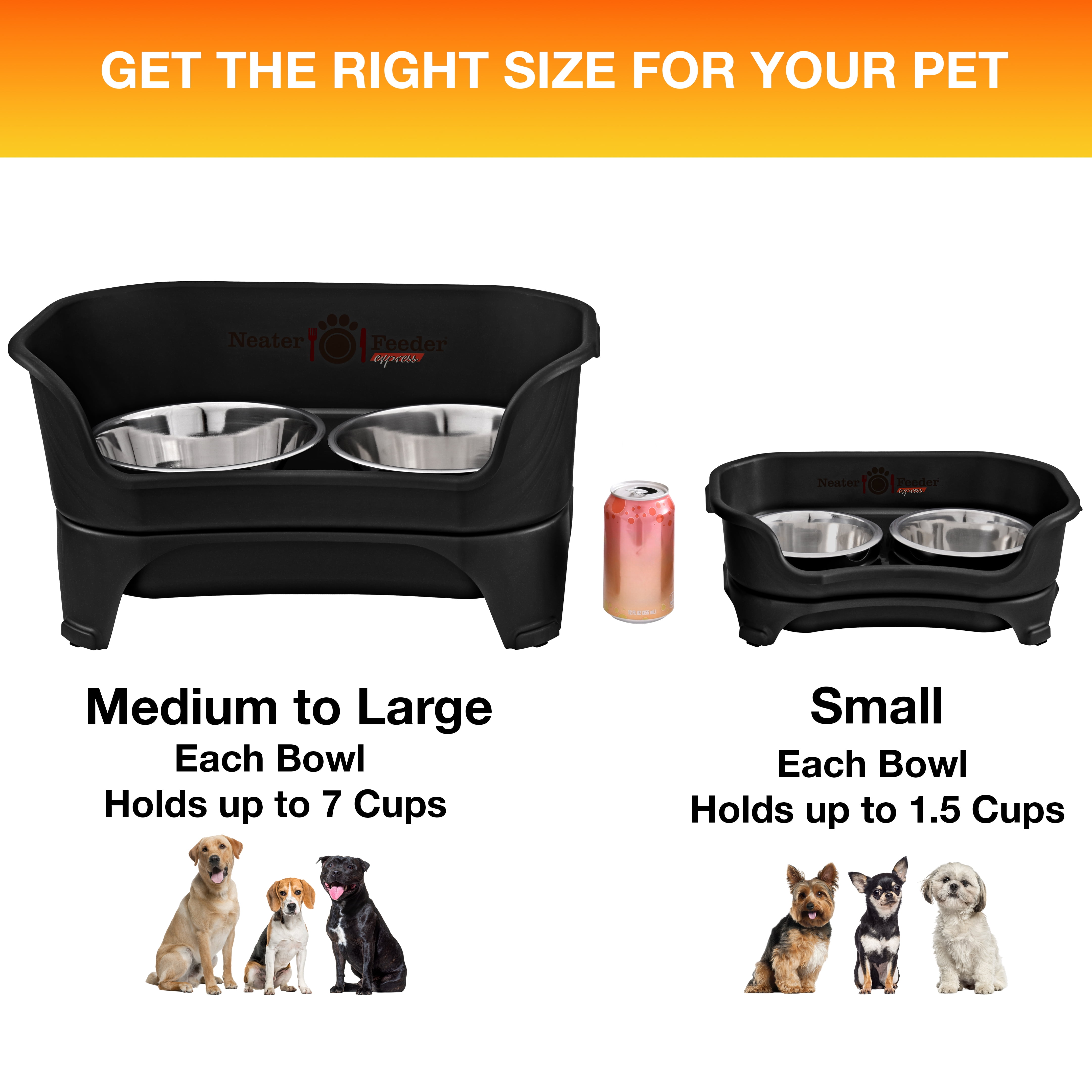 Neater Pets Neater Feeder Express Mess-Proof Elevated Food & Water Bowls for Small Dogs, Black