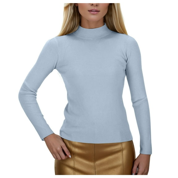 Fgnfyis Women Half Turtleneck Sweater Pullover for Autumn Winter Casual Wear Light Blue One Size