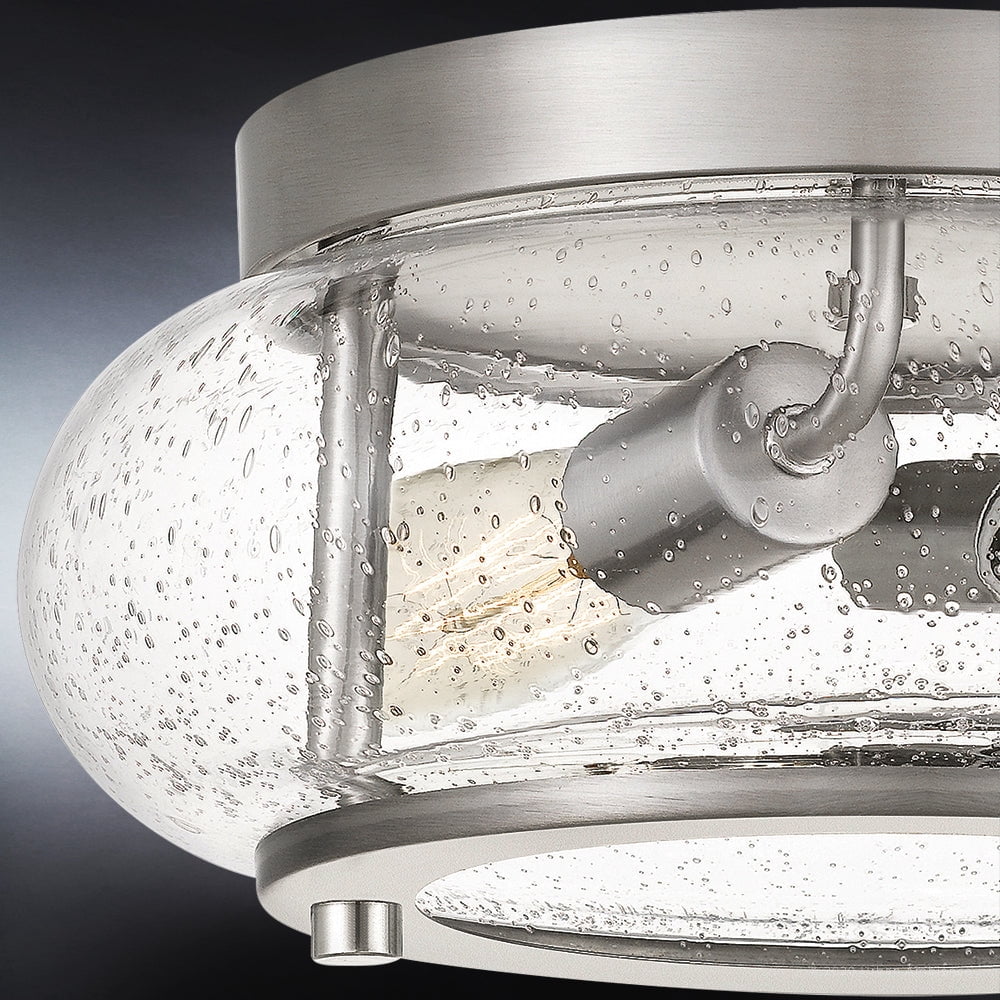 Luxury Utilitarian Indoor Ceiling Light, 5.75''H x 12.00''W, with Coastal Style Elements, Nautical Design, Brushed Nickel Finish and Clear Seeded Glass, UQL3290