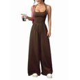 thumbnail image 3 of Women'S Summer Jumpsuit Spaghetti Strap One-Piece Outfit Wide Leg Baggy Pants Romper Coffee Brown XS, 3 of 8