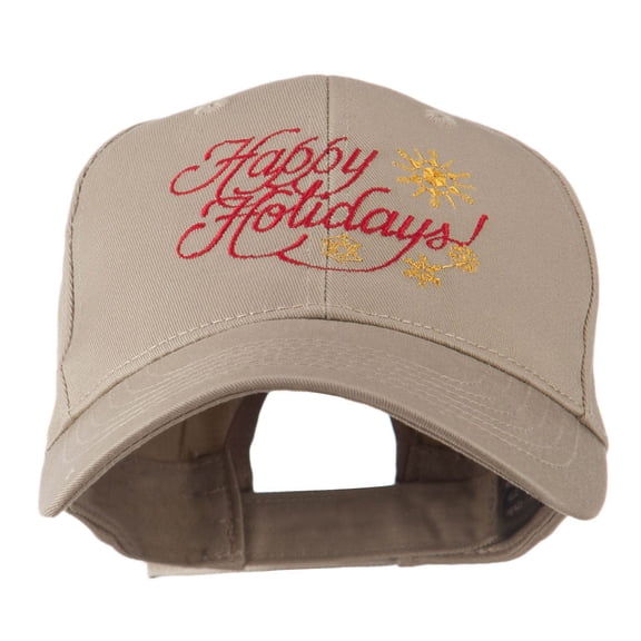 Christmas Happy Holidays Snow Flakes Embroidered Cap - Khaki OSFM
