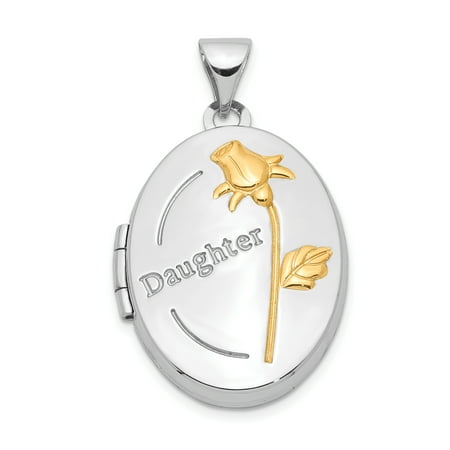 925 Sterling Silver Gold Plated Rose Daughter 21mm Oval Photo Pendant Charm Locket Chain Necklace That Holds Pictures