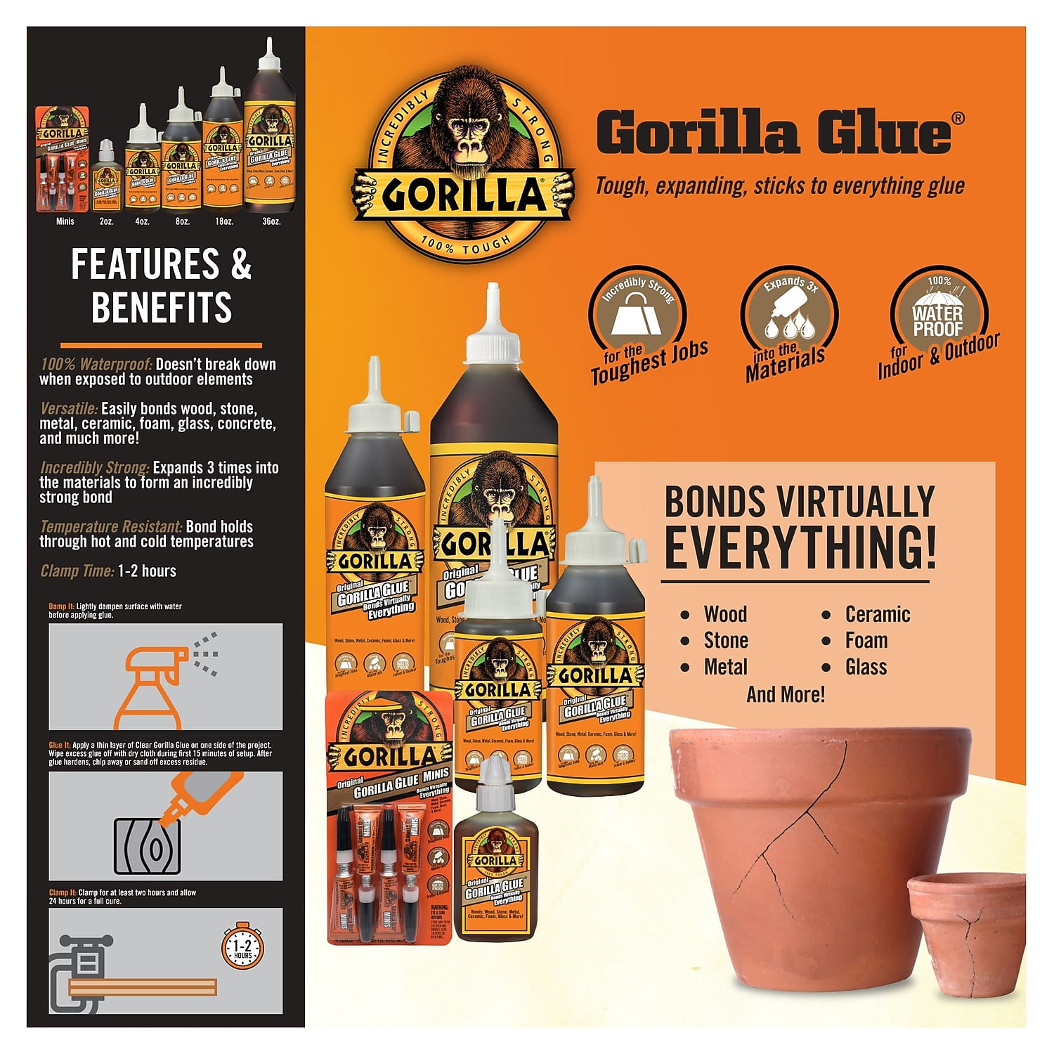 Gorrila Glue 5000806 Original Formula Glue, 8 Oz, Dries Light Brown