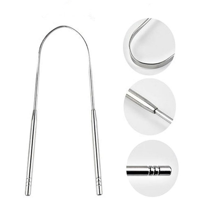 Raspador de lengua de acero inoxidable, limpiador de lengua, limpiador de raspador de lengua, antibacteriano ayurvédico para una higiene óptima (plata)