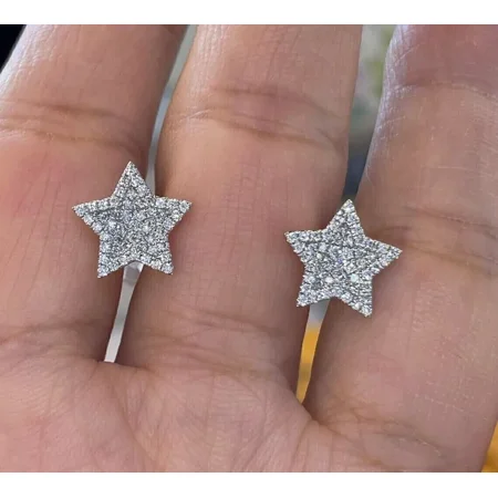 0.50 Ct Round CZ Diamond Star Stud Earrings, 14K White Gold Plated Sterling Silver