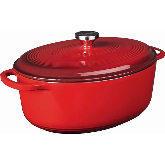 Lodge EC7OD43 Enameled Cast Iron Oval Dutch Oven, 7-Quart, Red