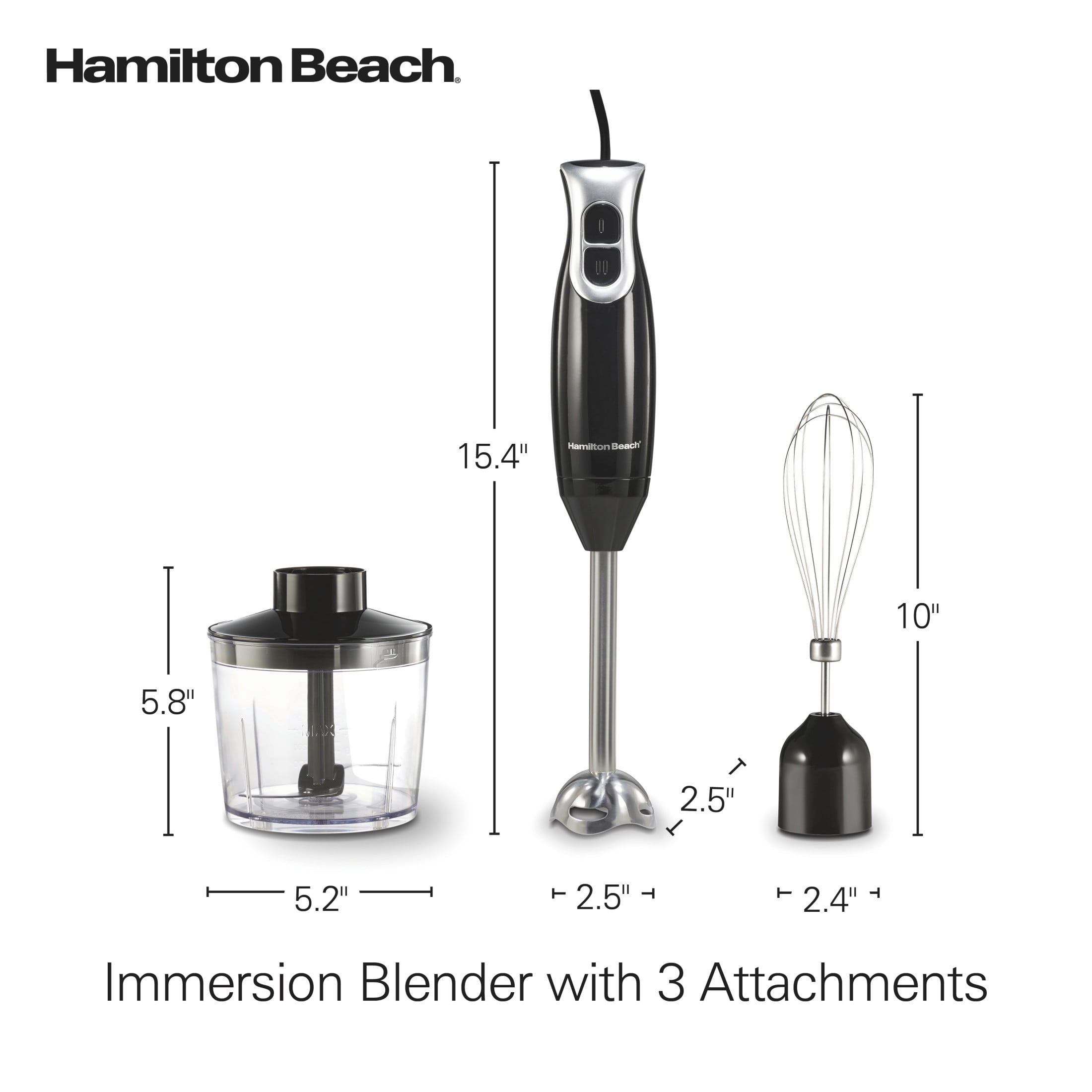 Hamilton Beach Immersion Hand Blender for Kitchen with Blending Wand, Whisk & Chopping Bowl, Black