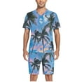 thumbnail image 5 of joogoo Men's Pajama Set Summer Tropical Palm Tree V-Neck Pj Shorts Set 2 Piece Loungewear Sleepwear L, 5 of 7