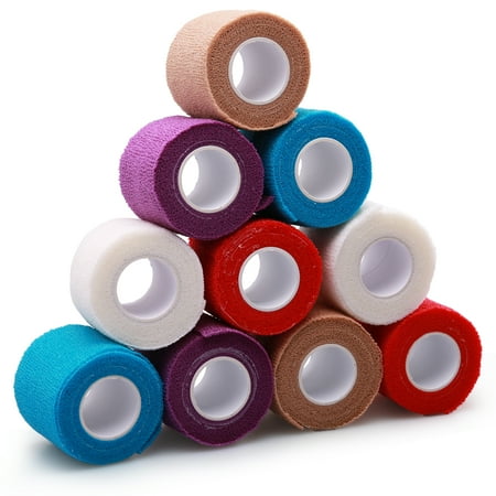 Elastoplast Elastic Adhesive Bandage - LotFancy Self-Adhesive Cohesive Wrap Bandage Tape, Elastic Non-Woven, 2 Inches x 5 Yards, 10 Rolls, Assorted Colors