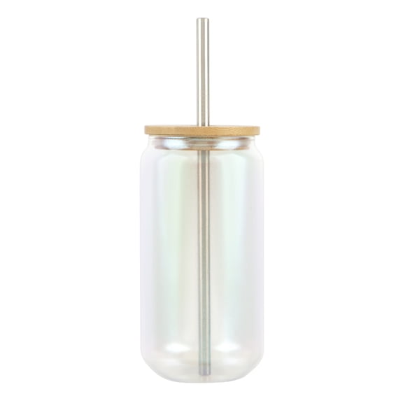 18oz Iridescent Glass Sublimation Tumbler by Make Market – Drinkware with Bamboo Lid & Metal Straw - Designed for Heat Transfer & Ink Pens - Hand Wash Only - 12 Pack