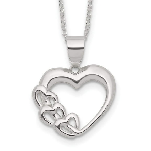 925 Sterling Silver Polished Love Heart Necklace 18 Inch Spring-Ring 21mm Wide Pendant Necklace for Women