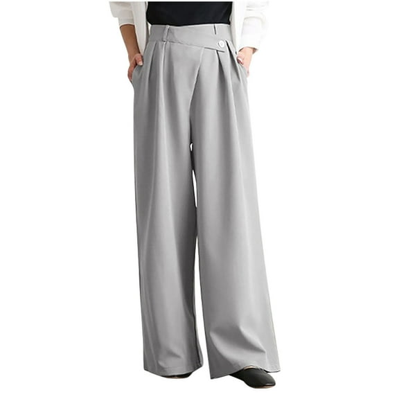 QUYUON Track Pants Women Fashion High Waist Wide Leg Pants Solid Color Dressy Pants Casual Suit Pants Pull on Pants for Women Long Pant Leg Length Cargo Pant Style N-3054 Gray M