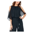 thumbnail image 3 of MSK Womens Navy Embellished Belted Cold Shoulder Blouson Sheer Jewel Neck Evening Wide Leg Jumpsuit L, 3 of 4