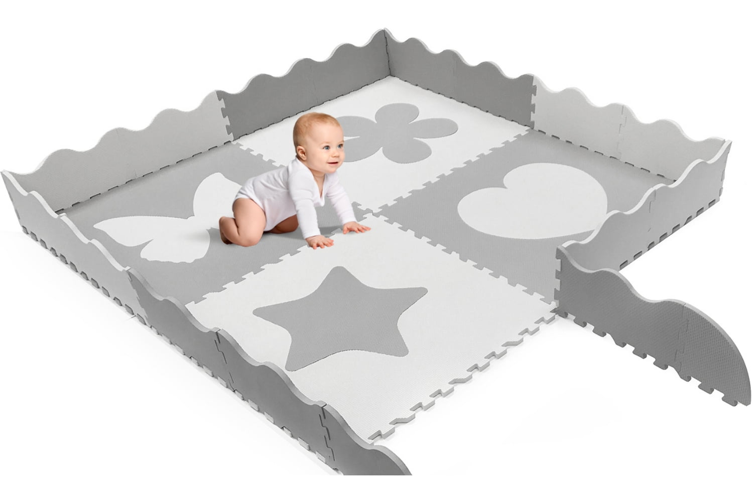 Baby Rooms Toddler Infant Exercise Area Carpet Kids Interlocking Floor Puzzle Play Mat Multicolored 30 Tiles Soft Safe EVA Foam Excellent for Children Day Cares Beige + Grey 