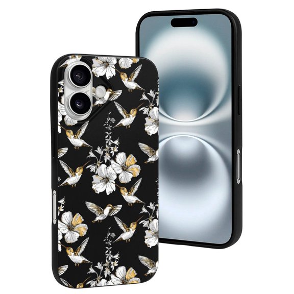 Compatible with Iphone 16 Case - Cute Soft White Flowers Hummingbirds Silicone Case Compatible with Iphone 16 Phone Case for Women Men