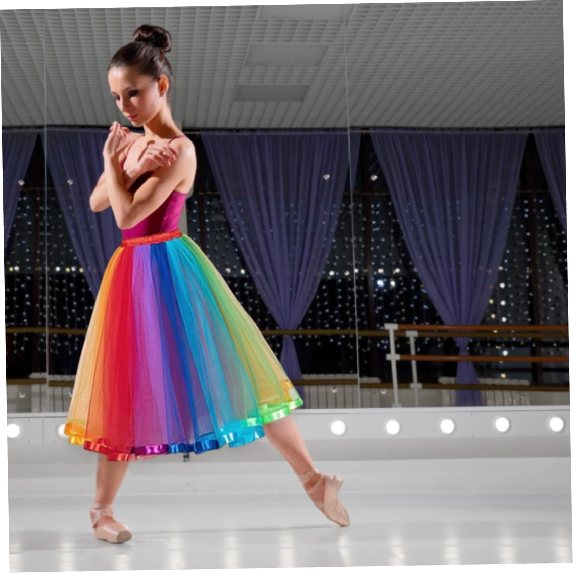 FYBTOWomen Rainbow Tutu Layered Rainbow Tulle Skirt Girl Party Neon Tutu Skirt Halloween Rainbow Dress for Christmas Party Costume Size XL 0630
