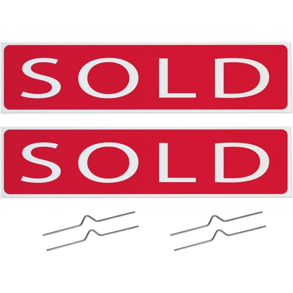 Plastic Real Estate Sign , Waterproof 6" x 24" Outdoor Sign Boards Includes 2-8" Individual Sign Stakes for Each Sign Topper (SOLD - 2 Pack)