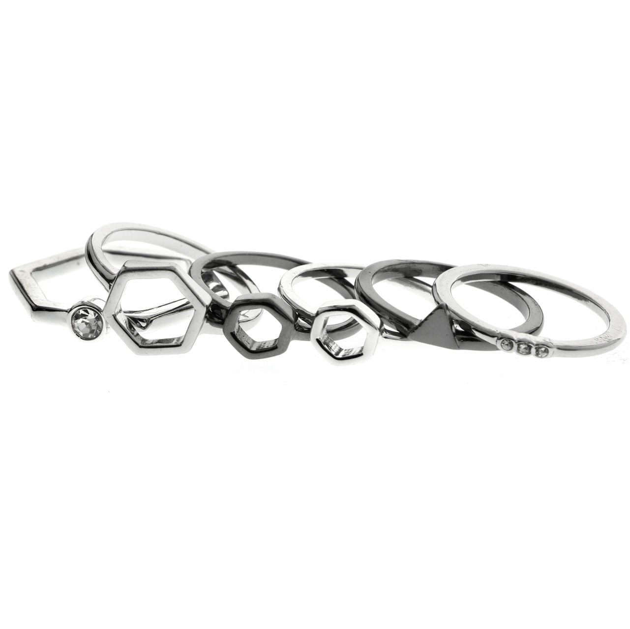 Mi Amore Stackable Crystal Multiple-Ring-Set Silver-Tone Size 8.00 