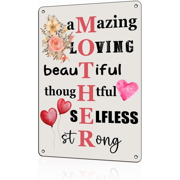 Mother Word Mother's Day Metal Sign Rustic Amazing Loving Beautiful Mother Sign Decorative Sign Wall Decor for Home Decor 8x12 inch