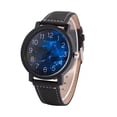 thumbnail image 1 of Reloj de pulsera de cuarzo para hombre y mujer, correa redonda de PU, reloj de pulsera con esfera grande (esfera de cielo estrellado), 1 of 5