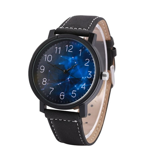 Reloj de pulsera de cuarzo para hombre y mujer, correa redonda de PU, reloj de pulsera con esfera grande (esfera de cielo estrellado)