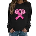 thumbnail image 5 of Trendy Breast Cancer Shirts for Women Long Sleeve Round Neck Pink Ribbon Print Tops Casual Loose Pullover Hoodie Top,Black 4,M, 5 of 5