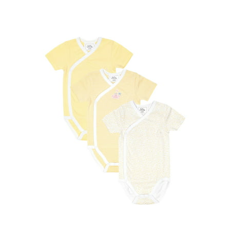 

Stellou & Friends Unisex Short Sleeve Crossbody Side Snap One-Piece Cotton Bodysuit - 3-Pack (Yellow Stripes & Dots 0-3 Months)
