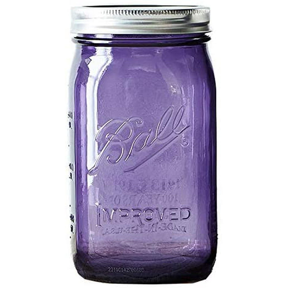 Ball Jar with Lid and Band (Purple, Wide Mouth Quart 32 oz