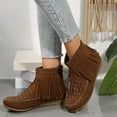 thumbnail image 2 of Mepaouo Women's Fringe Western Cowboy Boots Round Toe Walking Flats Tassels Cowgirl Booties(Brown,6), 2 of 8