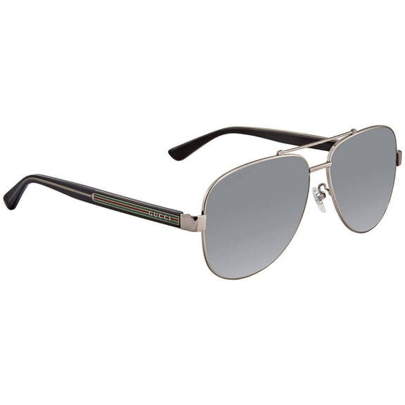 Gucci GG0528S 007 63mm Aviator Sunglasses Men's Ruthenium Black