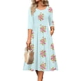 thumbnail image 3 of Wutalume Summer Dresses for Women 2026 - 3/4 Sleeve Flowy A-Line Midi with Pockets Crewneck Boho Floral, Wedding Guest ,Light Blue M, 3 of 6