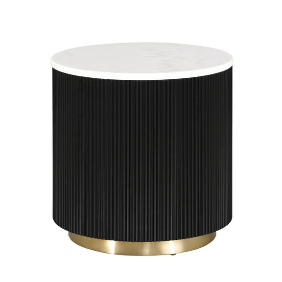 Furniture of America Jaine Modern Marble Top Round End Table, Black and White