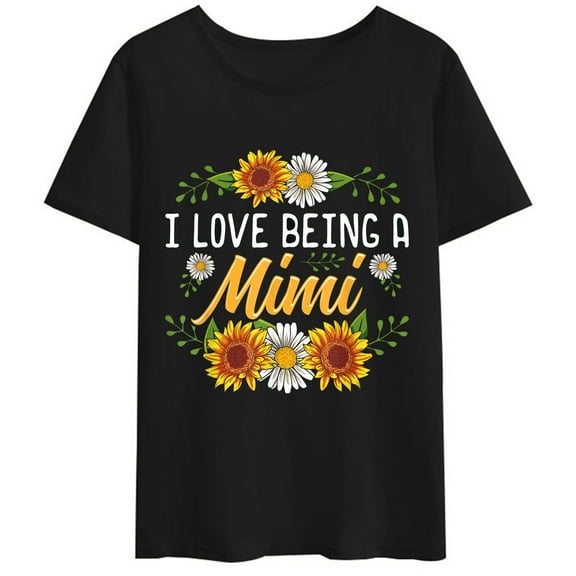 Women T-Shirt Mother's Day Gifts I Love Being A Mimi Shirt Sunflower T-Shirt Casual Short Sleeve Round Neck Tops