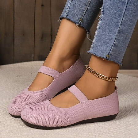 Flat Shoes for Women Dressy Pointed Toe Knit Ballet Comfortable Casual Dress Shoes Ballerina Flats Round Toe Walking Flats Breathable Knitted Office Work Woman Shoes