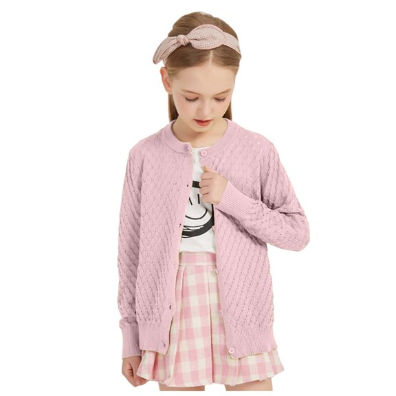 Uniform Sweater Boys Girls Cardigan Long Sleeve Button Front Sweater Toddler Kids Knit School Uniforms Sweaters with Pockets 3-12 Years