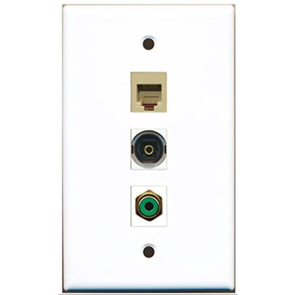 RiteAV - 1 Port RCA Green and 1 Port Phone RJ11 RJ12 Beige and 1 Port Toslink Wall Plate