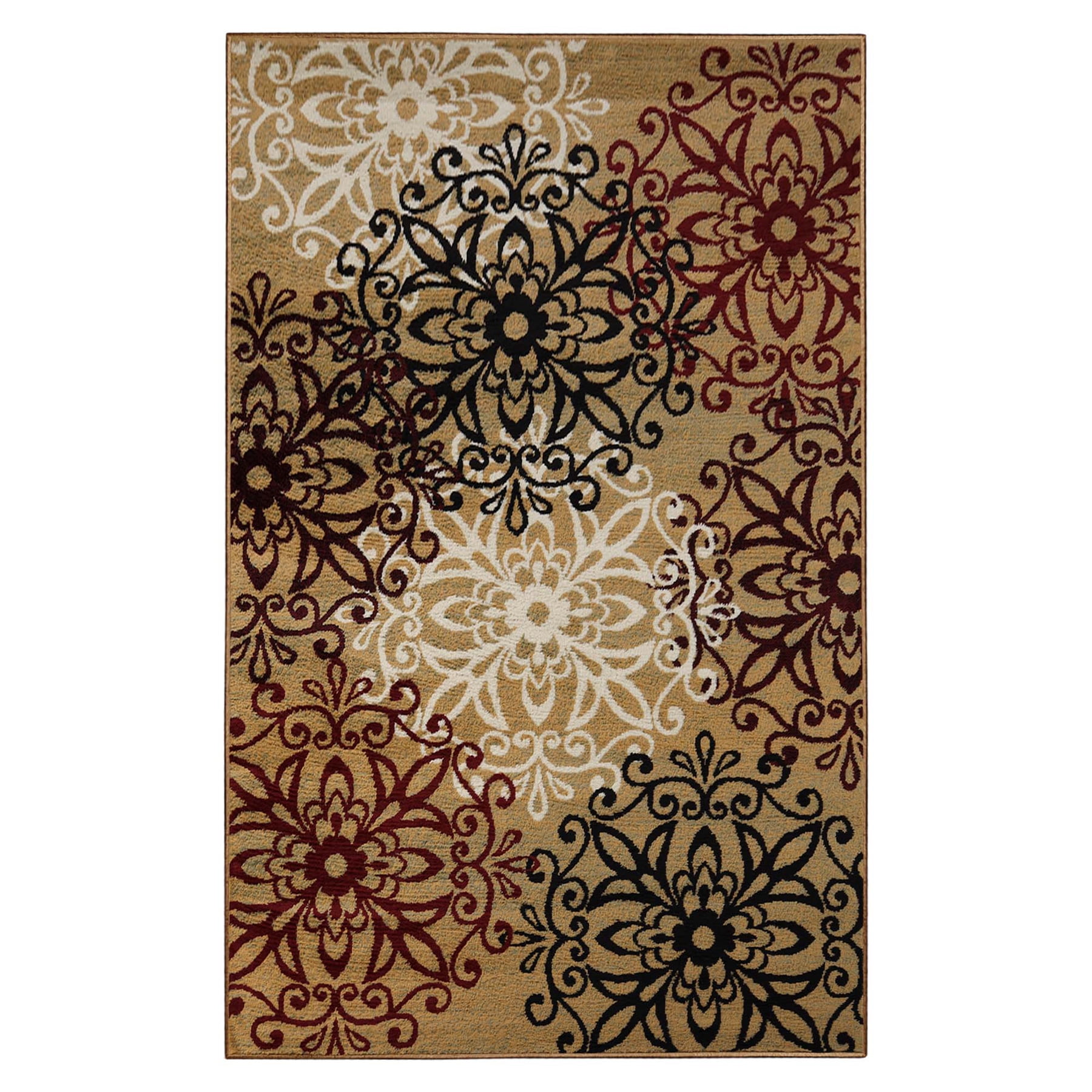 Superior Modern Floral Scroll Pet and Kid-Friendly Indoor Runner Rug, 4'x6', Gold