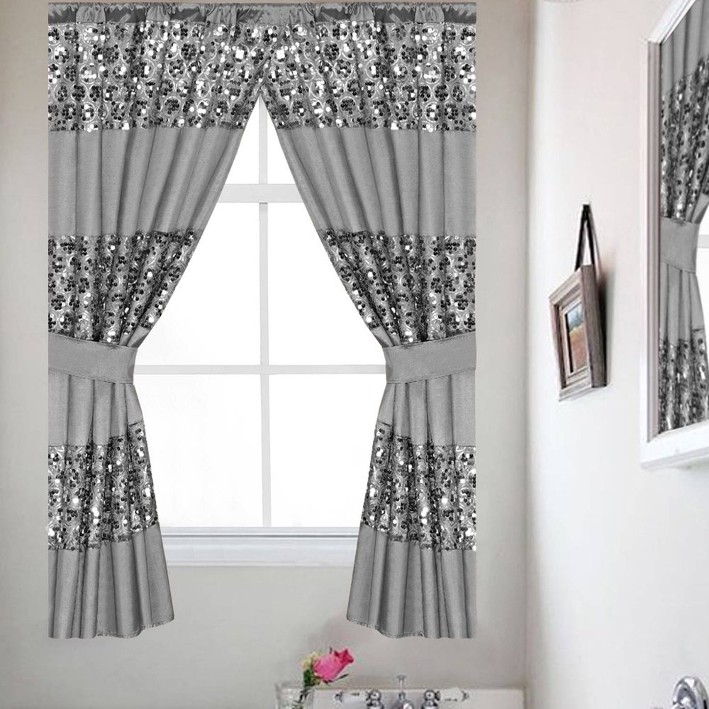 Popular Bath Sinatra Silver Collection Bath Window Curtain Set with ...