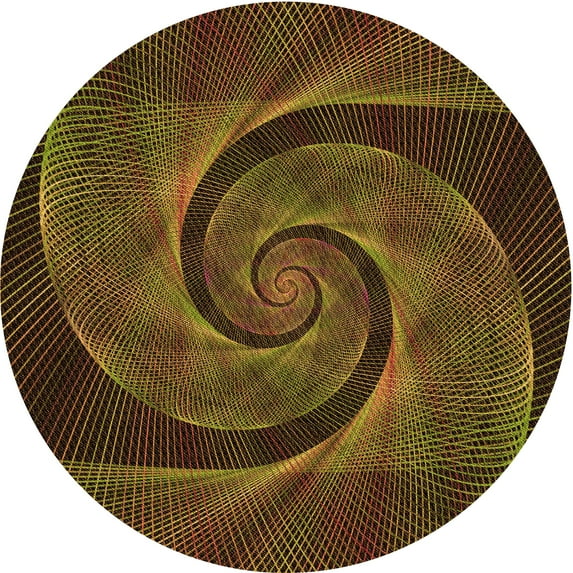 Ahgly Company Machine Washable Indoor Round Transitional Black Brown Area Rugs, 7' Round