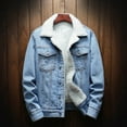 thumbnail image 2 of ZQUUVOU Men's Fleece Denim Jacket Winter Fashion Solid Color Long Sleeve Collar Plush Lined Jean Jacket with Pockets Light Blue, 2 of 9